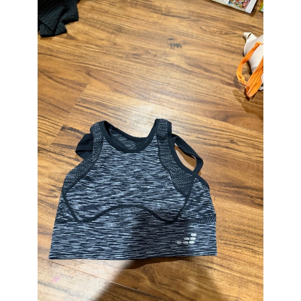 Athleisure Womens BCG Mid Support Sports Bra S Black Gray Space Dye